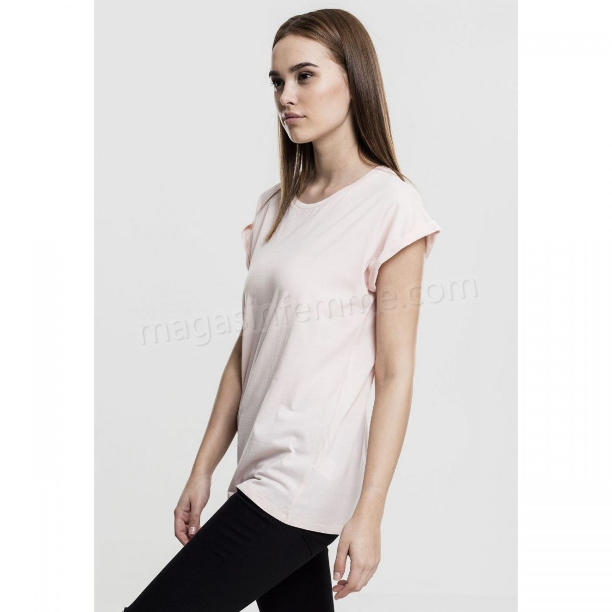 Urban Classics-Mode- Lifestyle femme URBAN CLASSICS T-shirt Rose Urban Classics Epaule Tombante en solde - -3