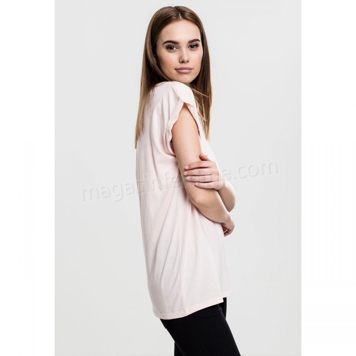Urban Classics-Mode- Lifestyle femme URBAN CLASSICS T-shirt Rose Urban Classics Epaule Tombante en solde - -5