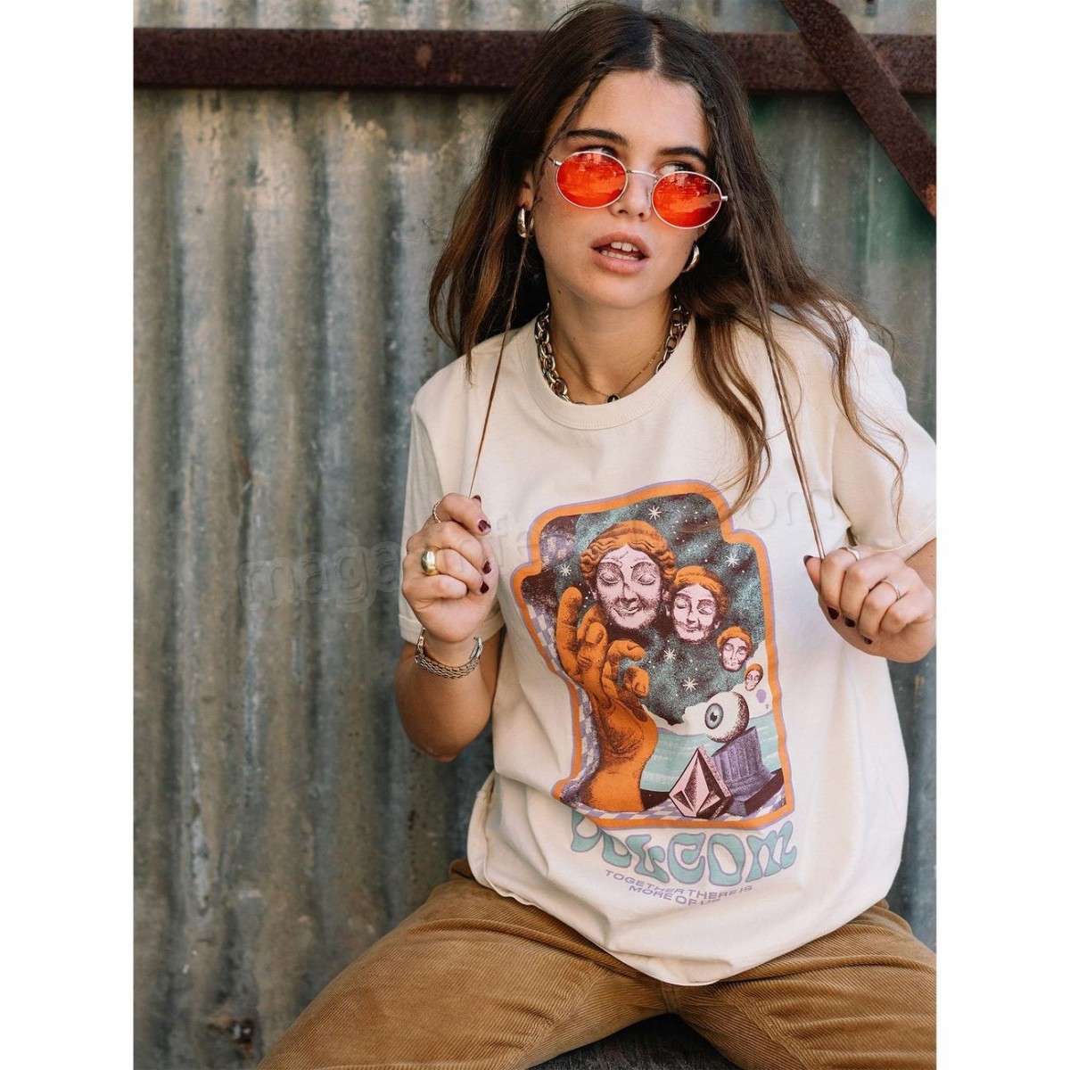 Volcom-Randonnée pédestre femme VOLCOM T-shirt Volcom Max Loeffler Tee Sand Femme en solde - -0
